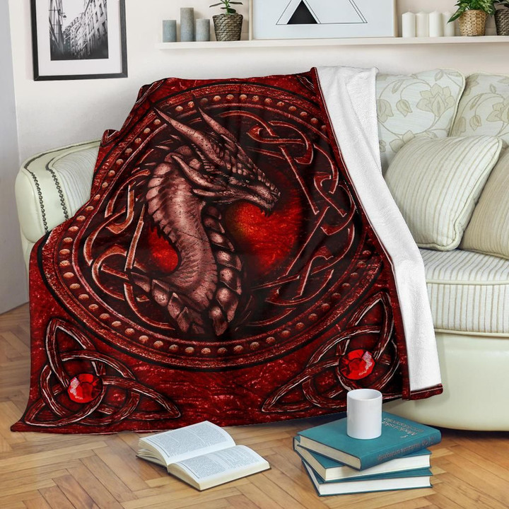 Celtic Dragon With Celtic Knot Premium Blanket (Red)