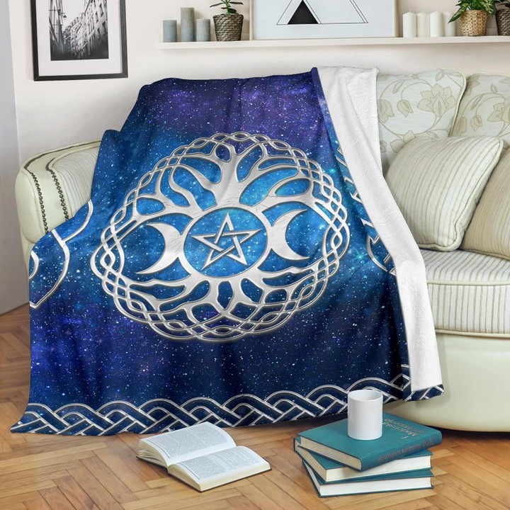 Celtic Wicca Premium Blanket - Wicca Tripple Moon Tree of Life & Pentacle