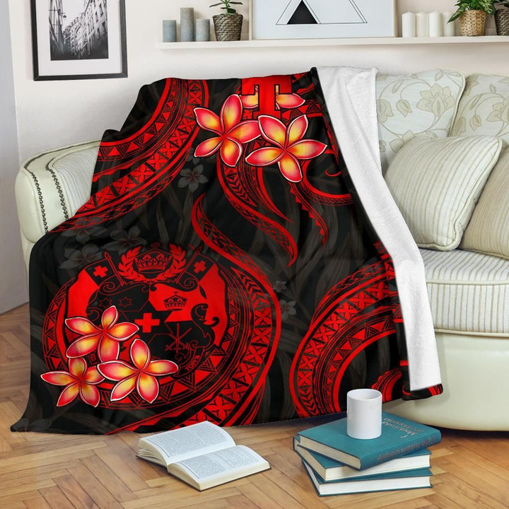 Tonga Polynesian Premium Blanket - Red Plumeria