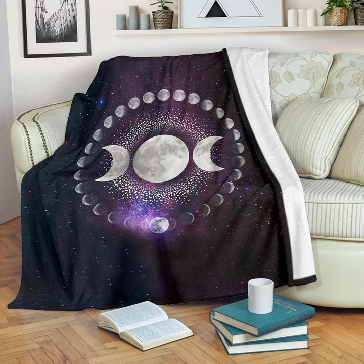 Celtic Wicca Premium Blanket - Moon Phases Wicca with Pentagram