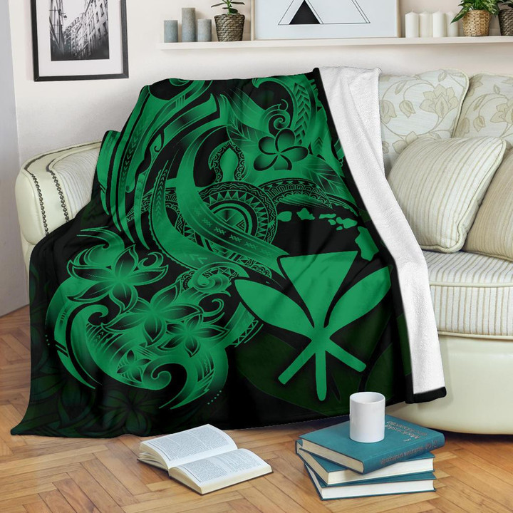 Polynesian Hawaii All Over Premium Blanket - Kanaka Maoli Green Turtle