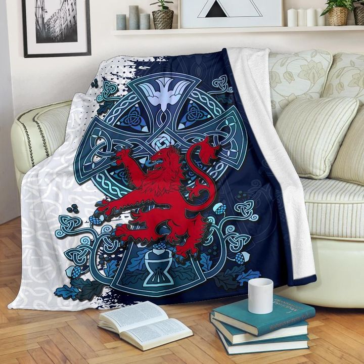Scotland Celtic Premium Blanket - Lion Rampant With Celtic Cross