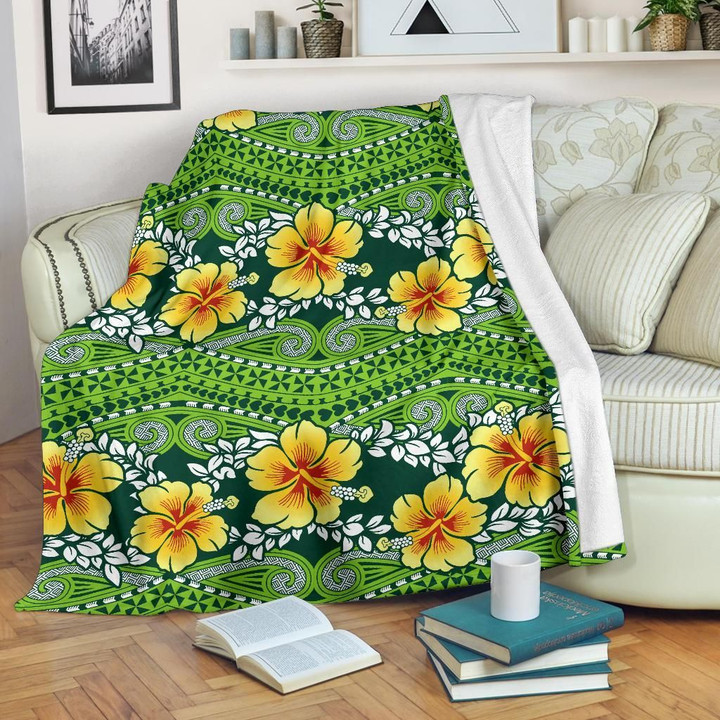 Polynesian Premium Blanket - Polynesian Hibiscus Pattern Blanket - BN02