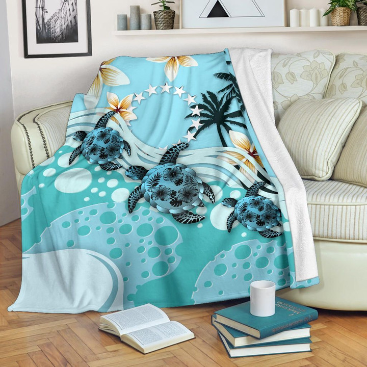 Cook Islands Premium Blanket - Blue Turtle Hibiscus