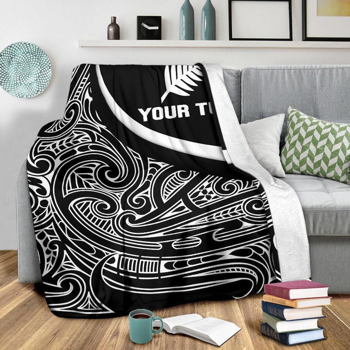 New Zealand Rugby Custom Personalised Premium Blanket - Silver Fern and Maori Patterns