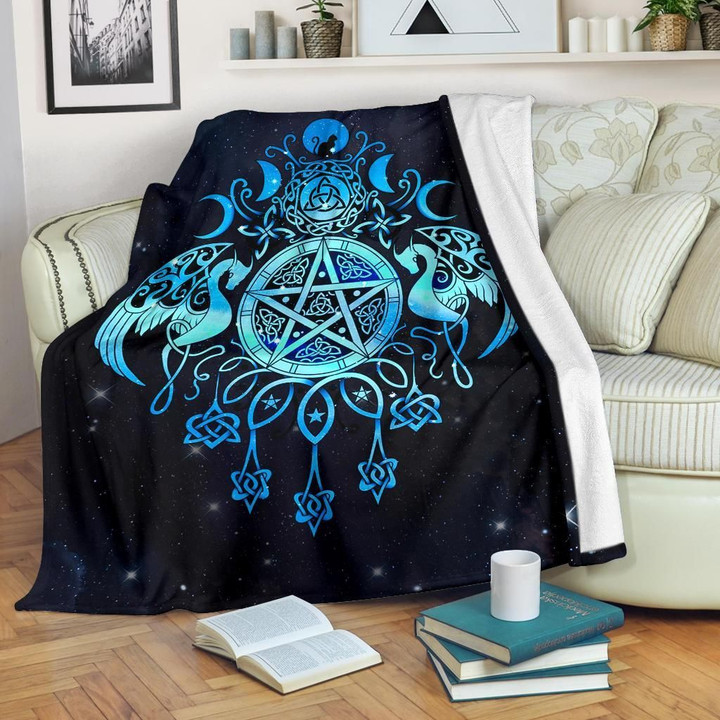 Celtic Wiccan Premium Blanket - Wicca Pentacle Starry Night Style
