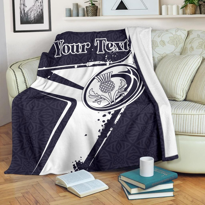 (Custom Text) Scotland Rugby Personalised Premium Blanket - Scottish Rugby