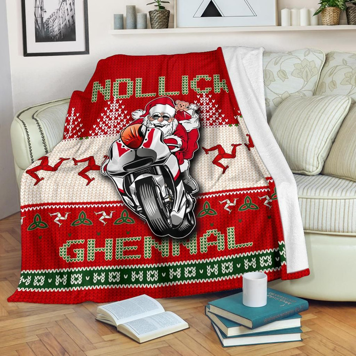 Isle of Man Celtic Christmas Premium Blanket - Manx Santa Ugly Christmas Style