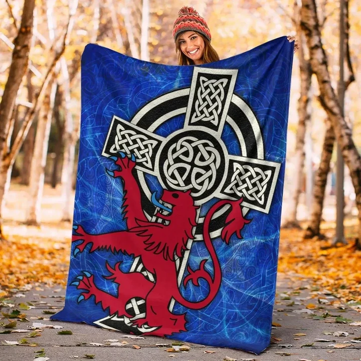 Scotland Celtic Premium Blanket - Celtic Cross & Rampant Skew Style