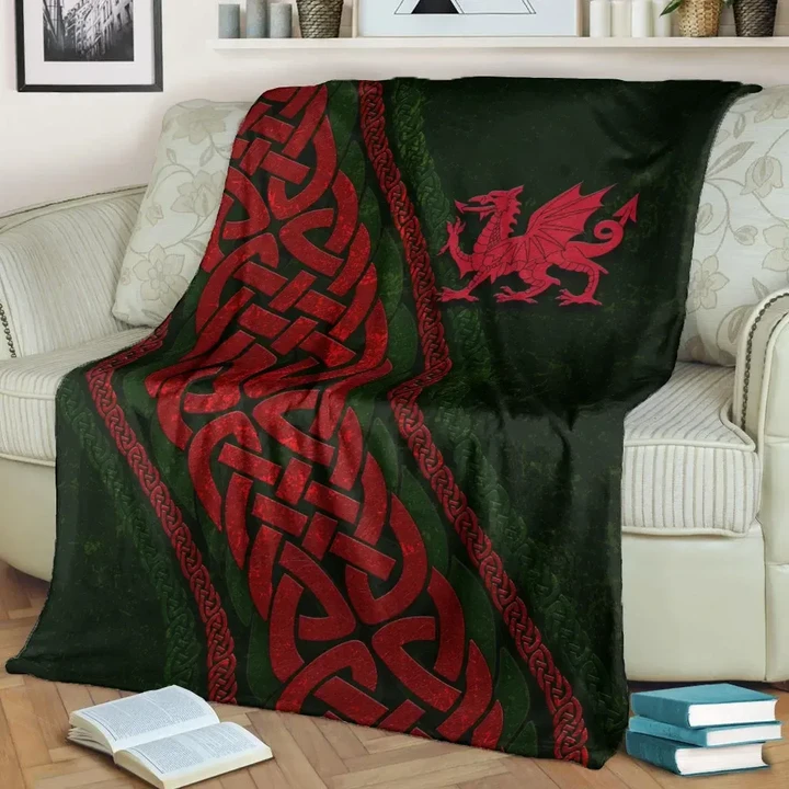 Wales Celtic Premium Blanket - Welsh Dragon Cross Style