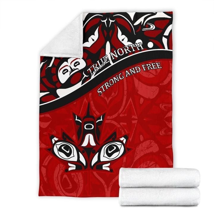 Canada Day Premium Blanket - Haida Maple Leaf Style Tattoo Red