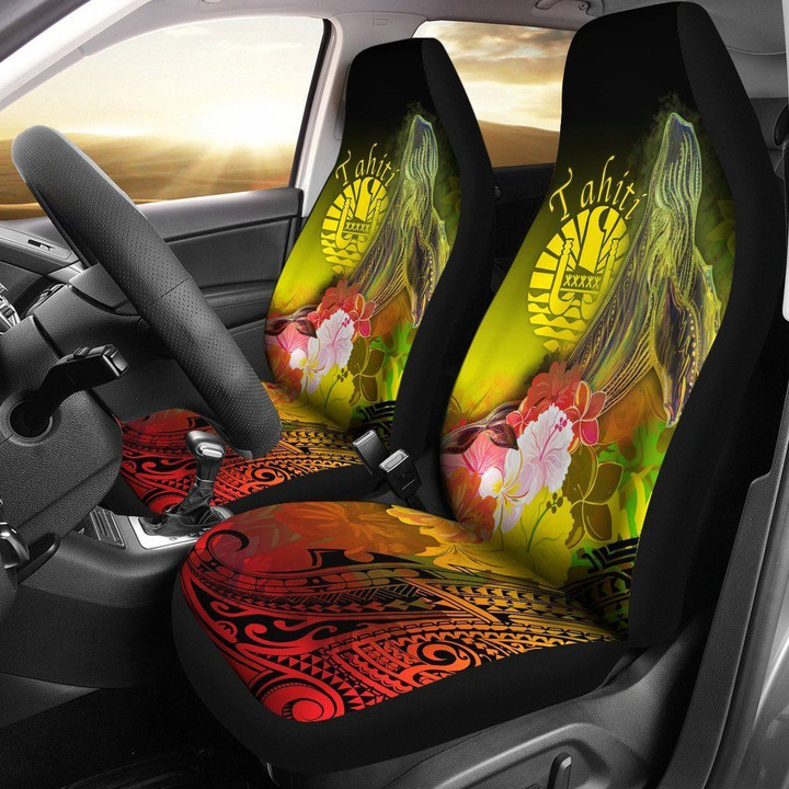 Tahiti Car Seat Covers - Humpback Whale with Tropical Flowers (Yellow)