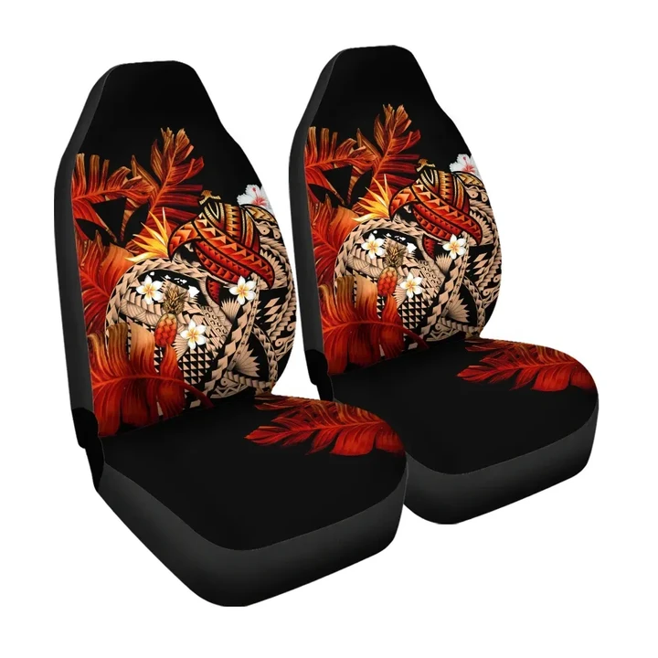 Kanaka Maoli (Hawaiian) Car Seat Cover, Polynesian Pineapple Banana Leaves Turtle Tattoo Red