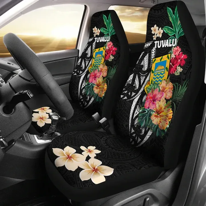 Tuvalu Car Seat Covers Coat Of Arms Polynesian With Hibiscus