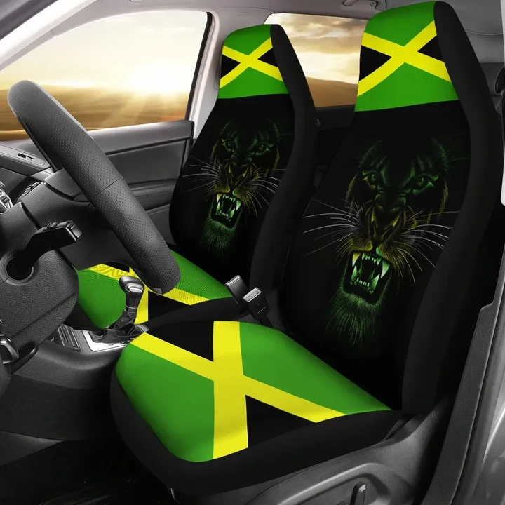 1sttheworld Car Seat Covers Africa - Jamaica Flag Color with Lion