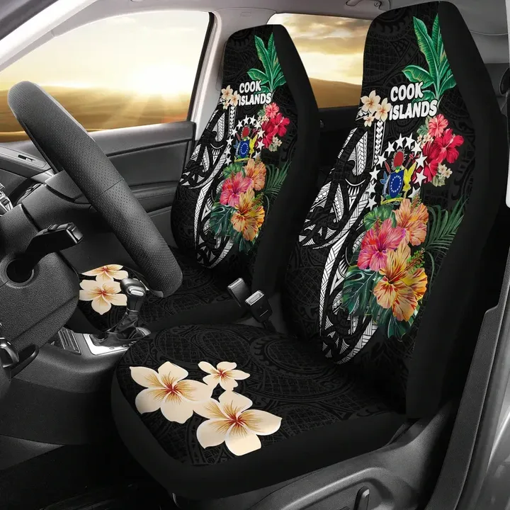 Cook Islands Car Seat Covers Coat Of Arms Polynesian With Hibiscus