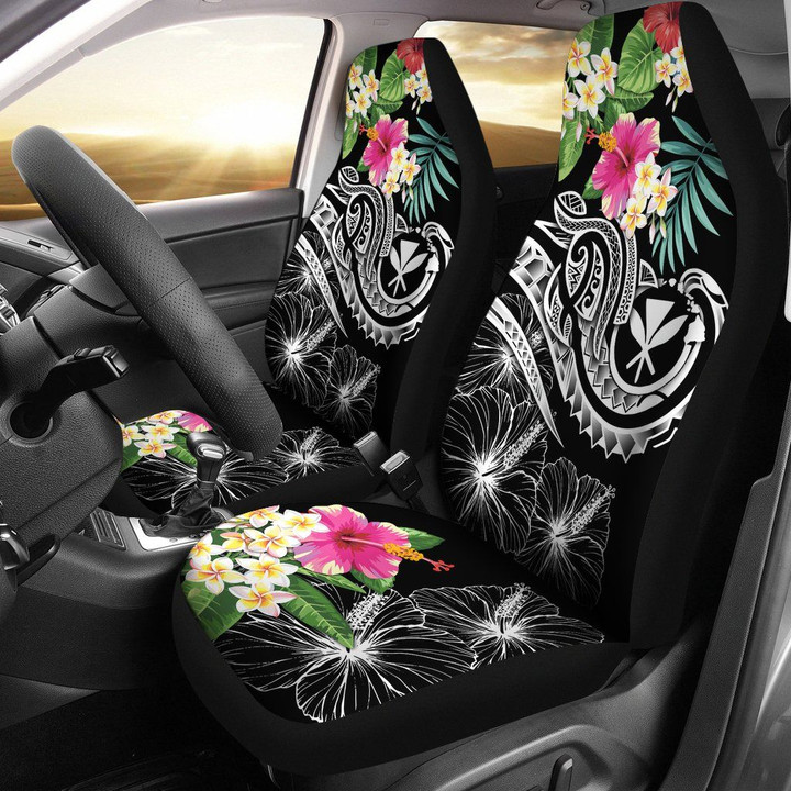 Polynesian Hawaii Kanaka Maoli Car Seat Covers - Summer Plumeria (Black)