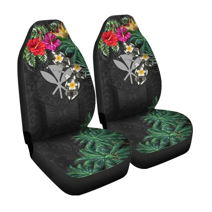 Kanaka Maoli (Hawaiian) Car Seat Covers - Hibiscus Turtle Tattoo Gray