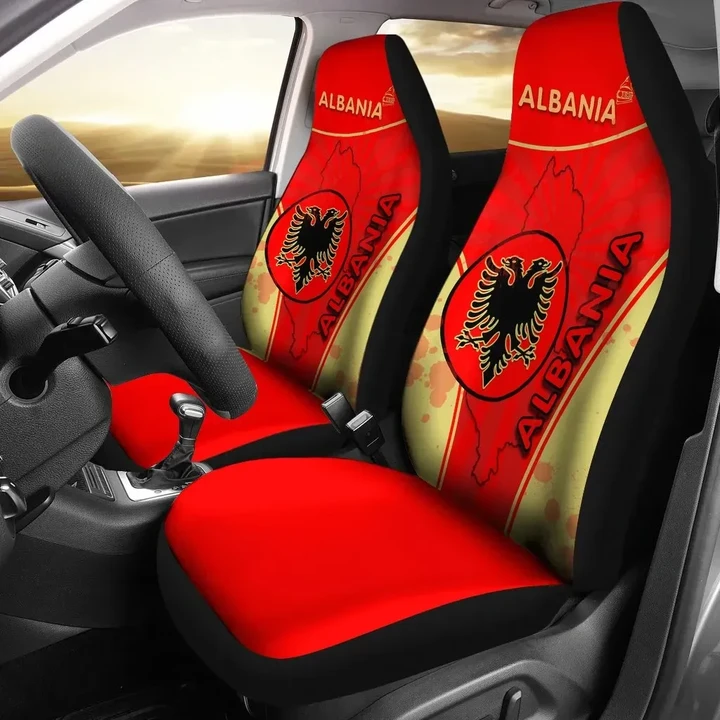 Albania Car Seat Covers Circle Stripes Flag Version