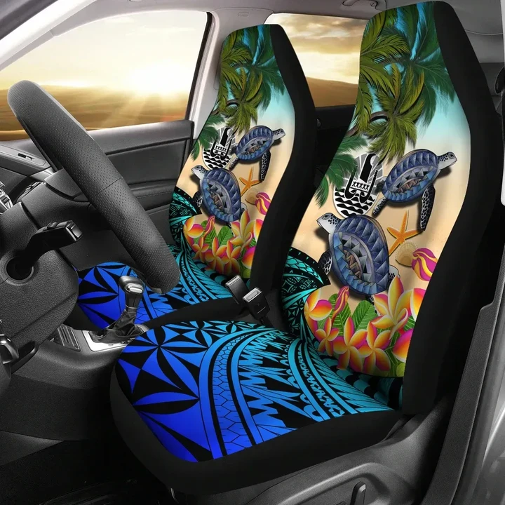 Tahiti Car Seat Covers - Polynesian Turtle Coconut Tree And Plumeria