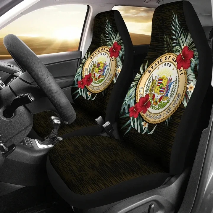 Hawaii Coat Of Arms Tropical Hibiscus Car Seat Covers
