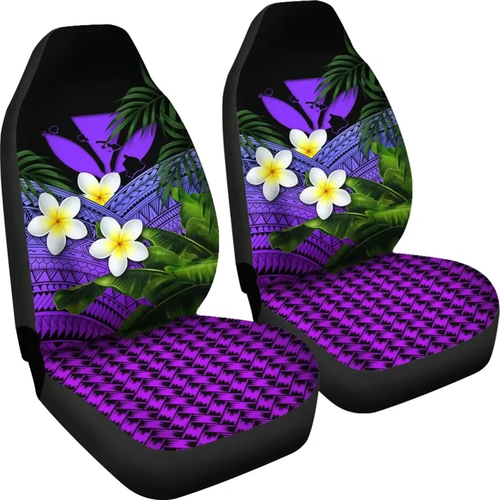 Kanaka Maoli (Hawaiian) Car Seat Covers, Polynesian Plumeria Banana Leaves Purple