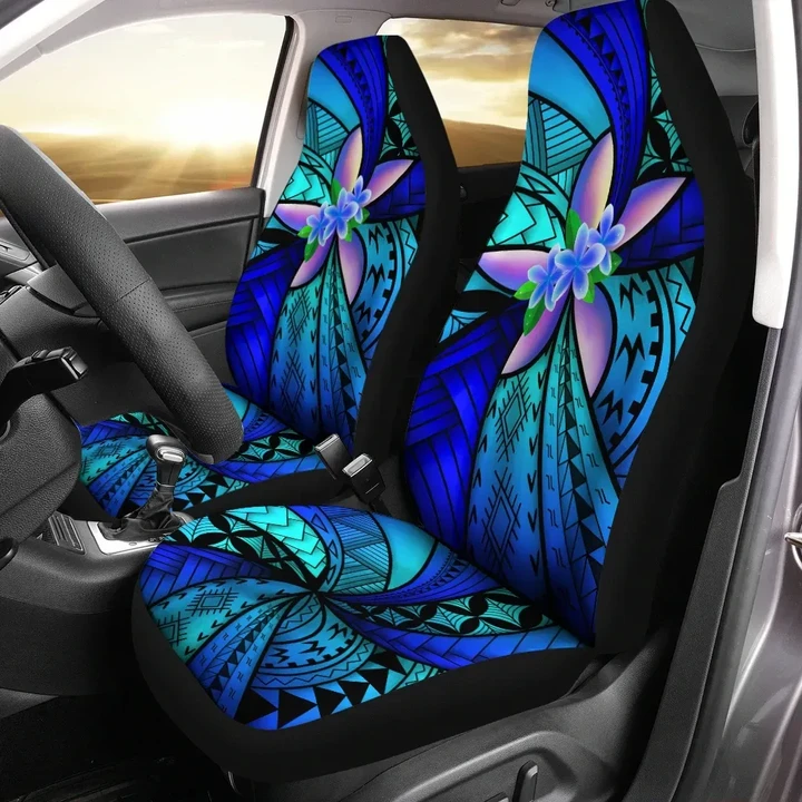 Hawaii Car Seat Covers - Polynesian Turtle Plumeria Blue