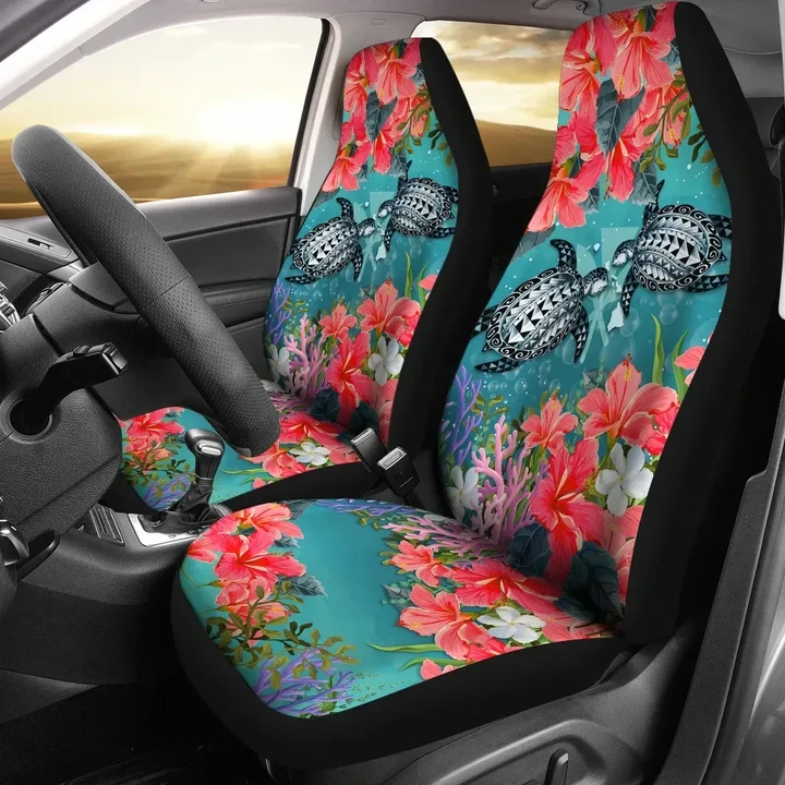 Kanaka Maoli (Hawaiian) Car Seat Covers - Polynesian Turtle Hibiscus And Seaweed