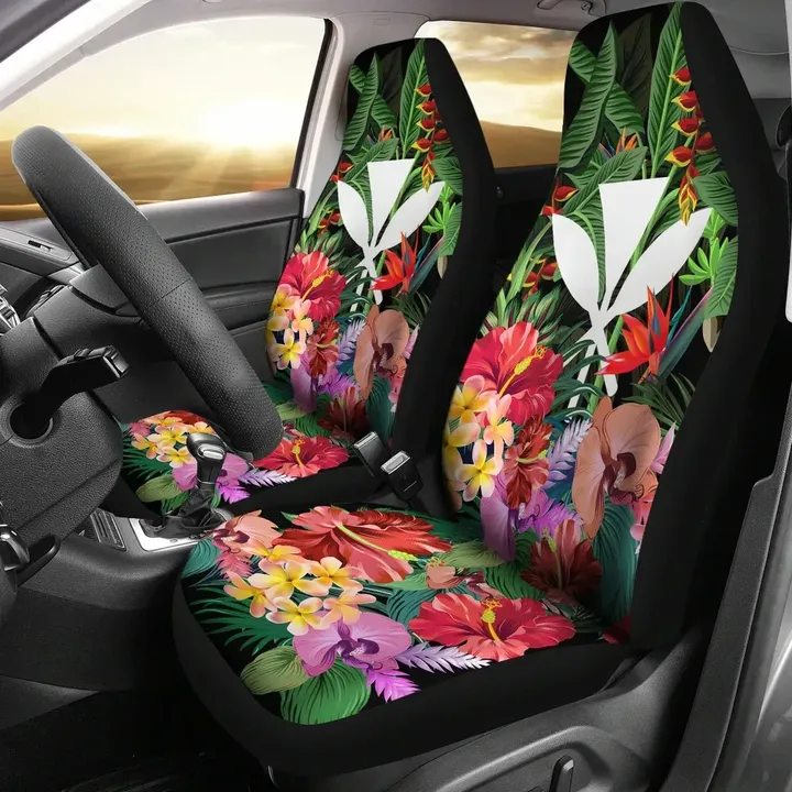 Kanaka Maoli (Hawaiian) Car Seat Covers - Coat Of Arms Tropical Flowers And Banana Leaves
