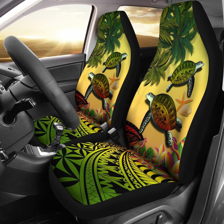 Kanaka Maoli (Hawaiian) Car Seat Covers - Polynesian Turtle Coconut Tree And Plumeria Reggae