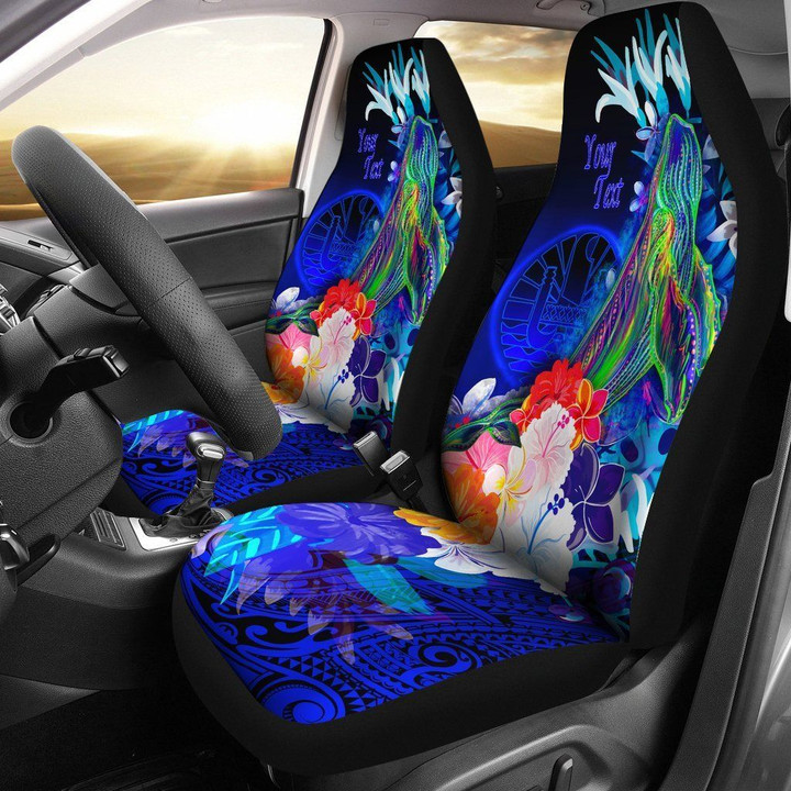 Tahiti Custom Personalised Car Seat Covers - Humpback Whale with Tropical Flowers (Blue)