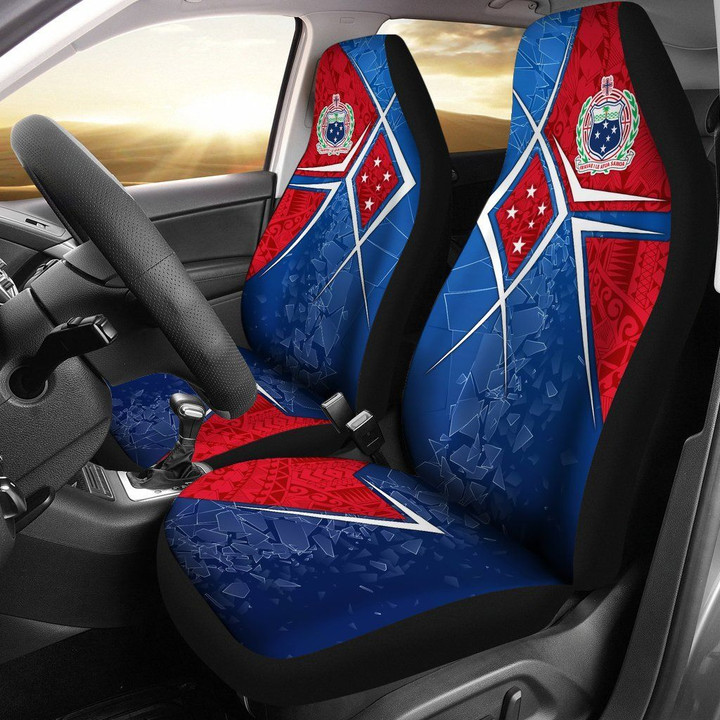 Samoa Car Seat Covers - Samoa Flag with Polynesian Patterns