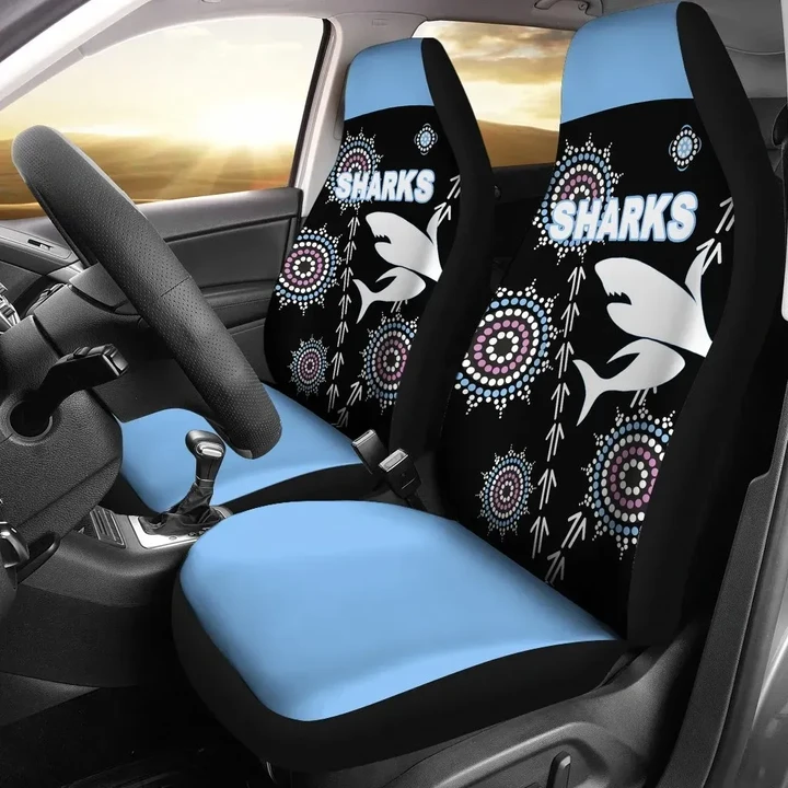 Cronulla Car Seat Covers Sharks Simple Indigenous - Black