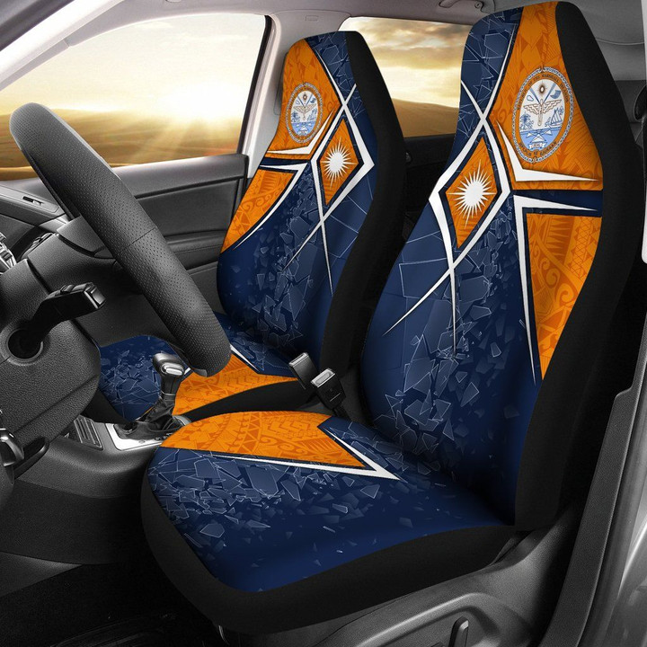 Marshall Islands Car Seat Covers - Marshall Islands Flag with Polynesian Patterns