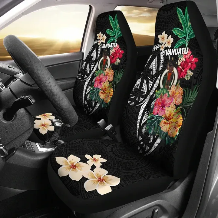 Vanuatu Car Seat Covers Coat Of Arms Polynesian With Hibiscus