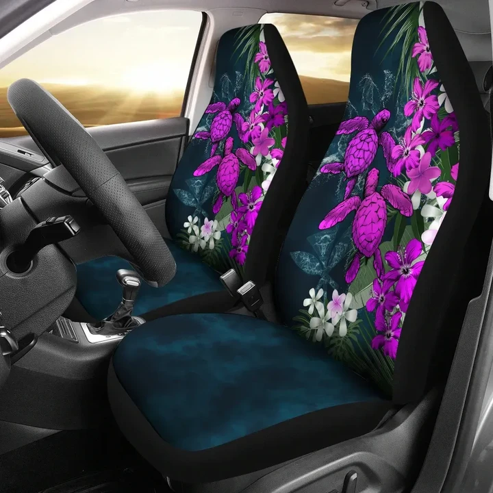 Kanaka Maoli (Hawaiian) Car Seat Covers - Sea Turtle Tropical Hibiscus And Plumeria Purple