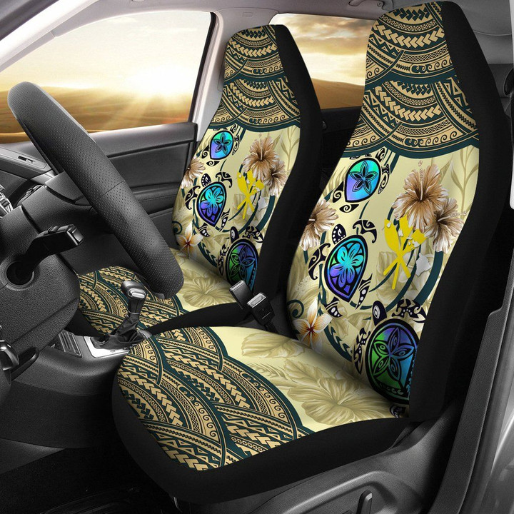 Kanaka Maoli (Hawaiian) Car Seat Covers - Polynesian Turtle Plumeria Blue