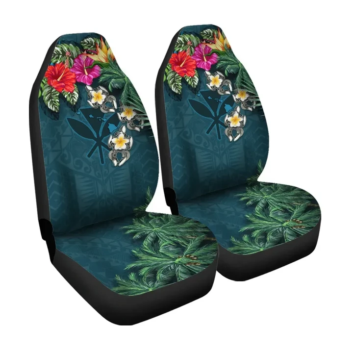 Kanaka Maoli (Hawaiian) Car Seat Covers - Hibiscus Turtle Tattoo Blue