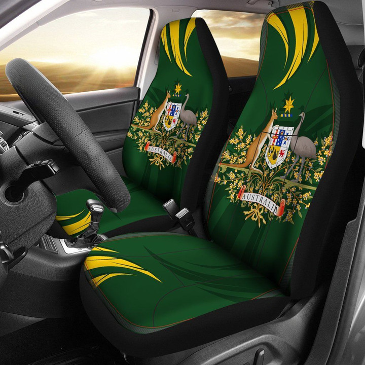 1stTheWorld Australia Car Seat Covers, Australia Coat Of Arms Green