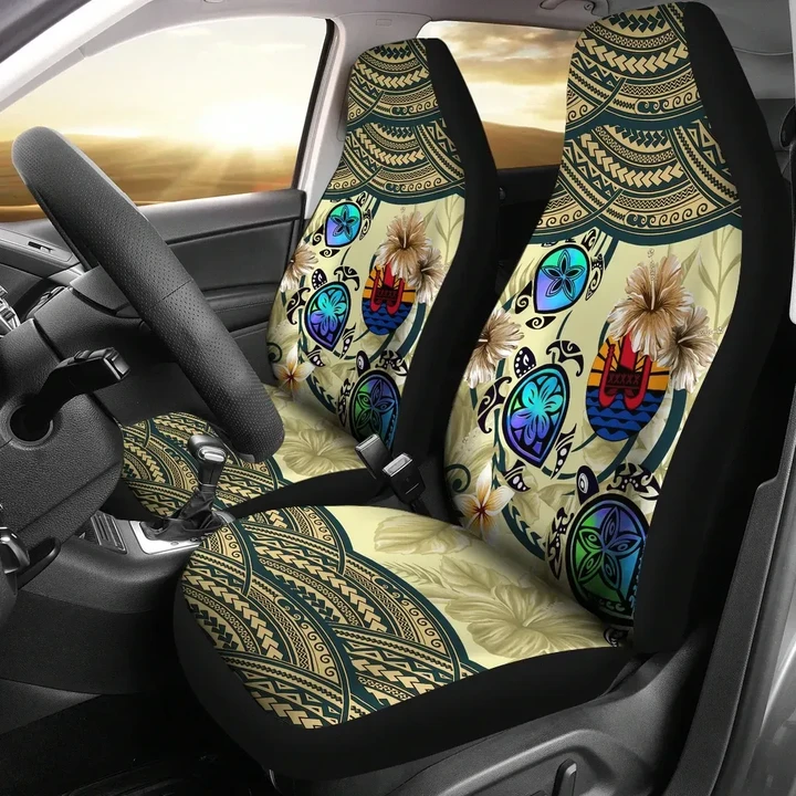 Tahiti Car Seat Covers - Polynesian Turtle Plumeria Beige 4