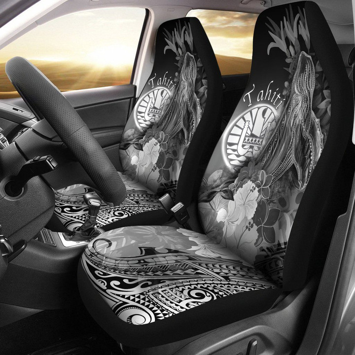 Tahiti Car Seat Covers - Humpback Whale with Tropical Flowers (White)