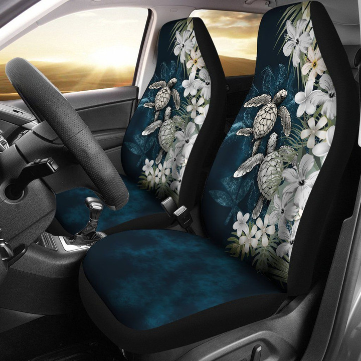 Kanaka Maoli (Hawaiian) Car Seat Covers - Sea Turtle Tropical Hibiscus And Plumeria White