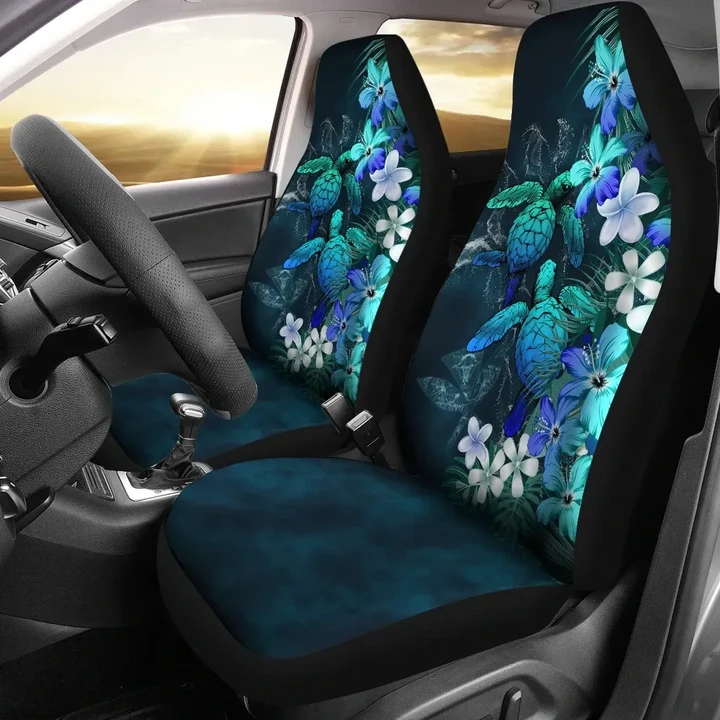 Kanaka Maoli (Hawaiian) Car Seat Covers - Sea Turtle Tropical Hibiscus And Plumeria Blue