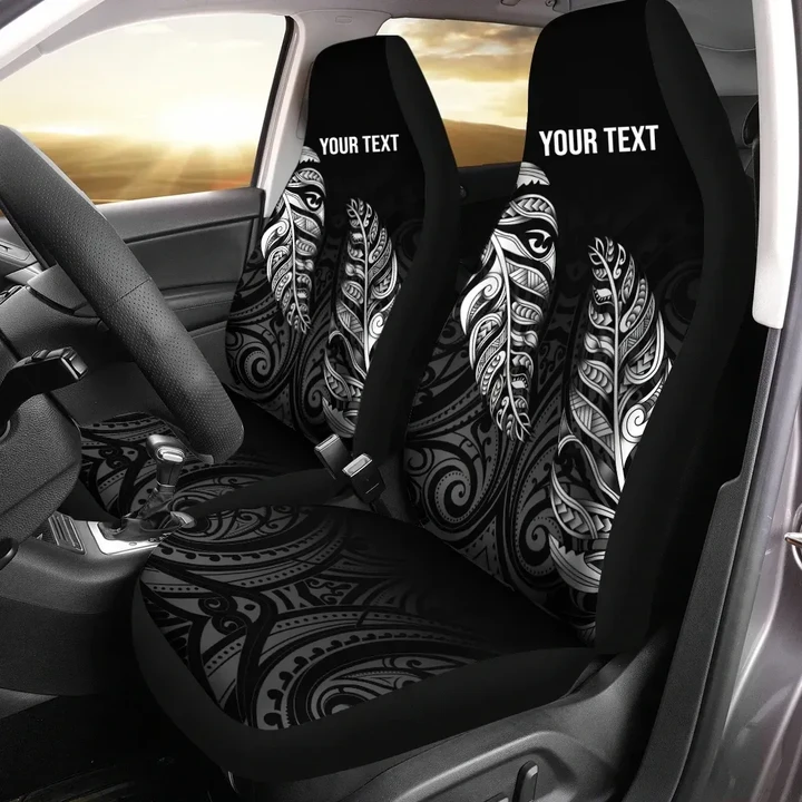 1stTheWorld Custom Aotearoa New Zealand - Maori Silver Fern Car Seat Cover Black