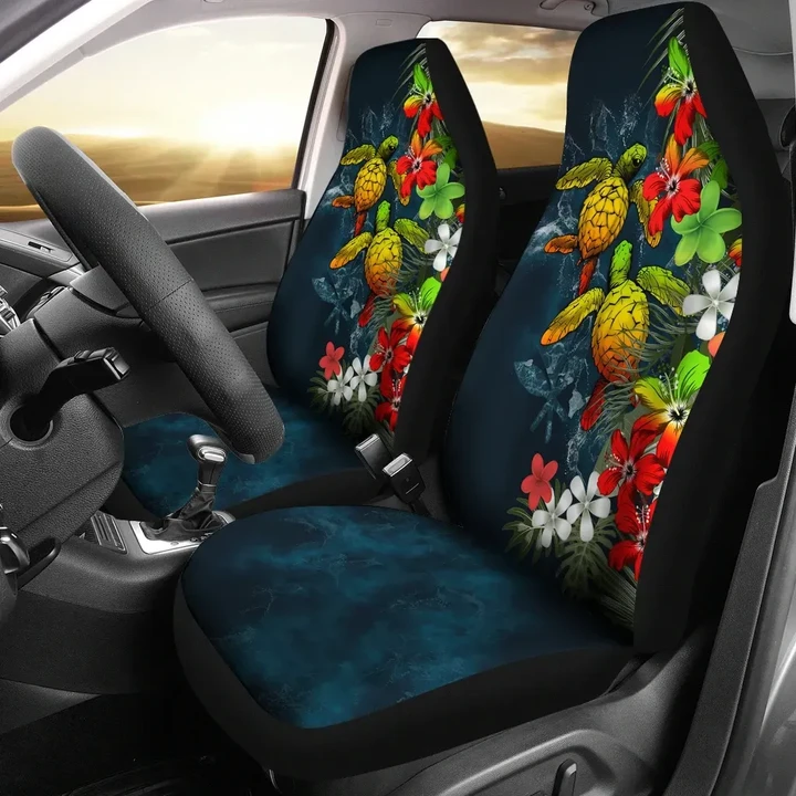 Kanaka Maoli (Hawaiian) Car Seat Covers - Sea Turtle Tropical Hibiscus And Plumeria Reggae 4