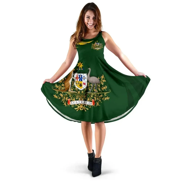 1stTheWorld Australia Women's Dress, Australia Coat Of Arms Green