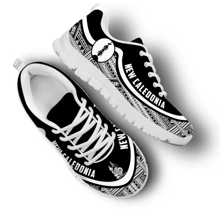 New Caledonia Wave Sneakers , Polynesian Pattern Black White Color