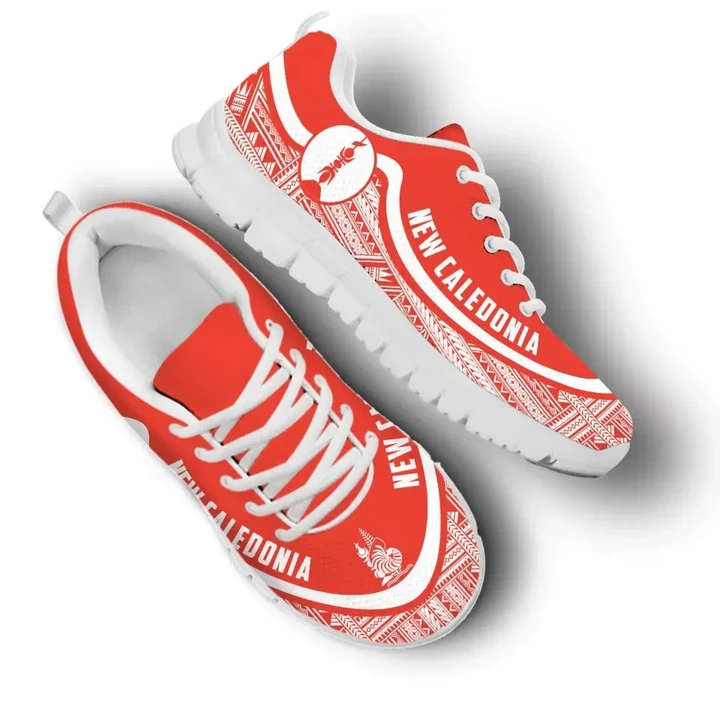 New Caledonia Wave Sneakers , Polynesian Pattern White Red Color