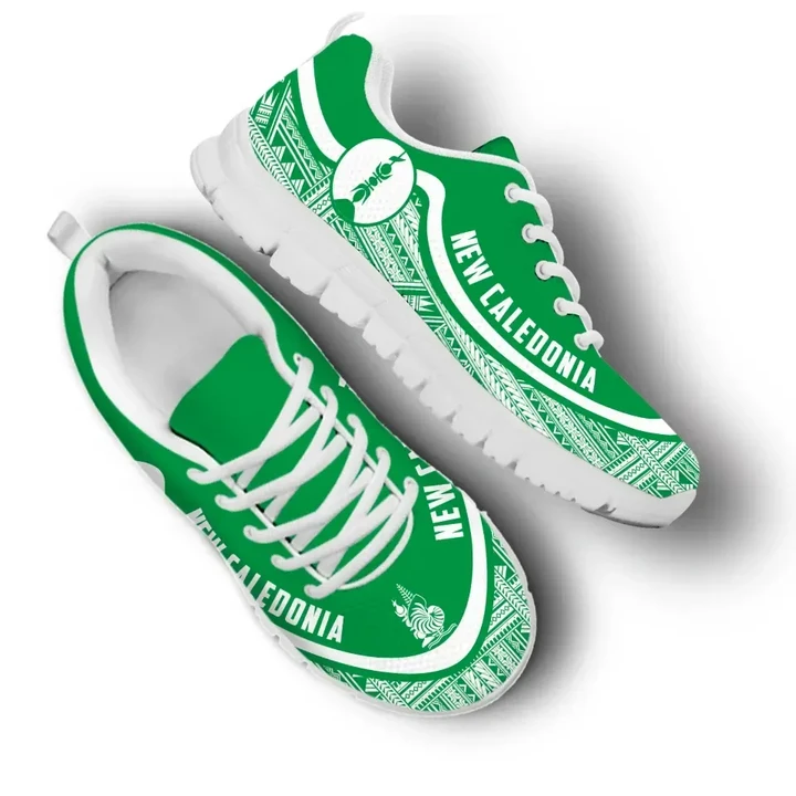New Caledonia Wave Sneakers , Polynesian Pattern White Green Color