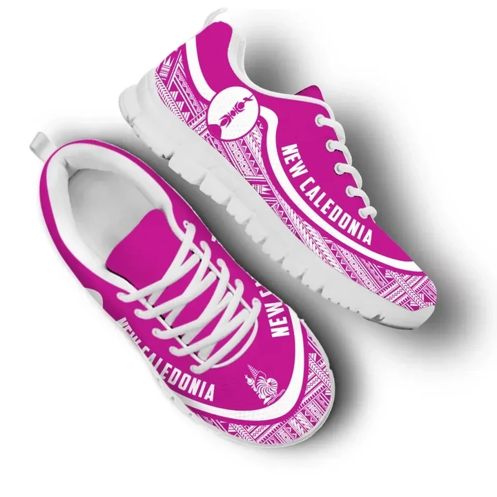 New Caledonia Wave Sneakers , Polynesian Pattern White Pink Color